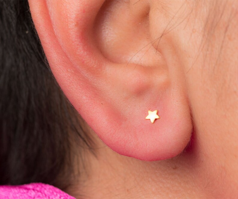 Extra Tiny Solid Gold Moon and Star Earrings / 14k Celestial Studs / Unisex Fine Jewelry image 5