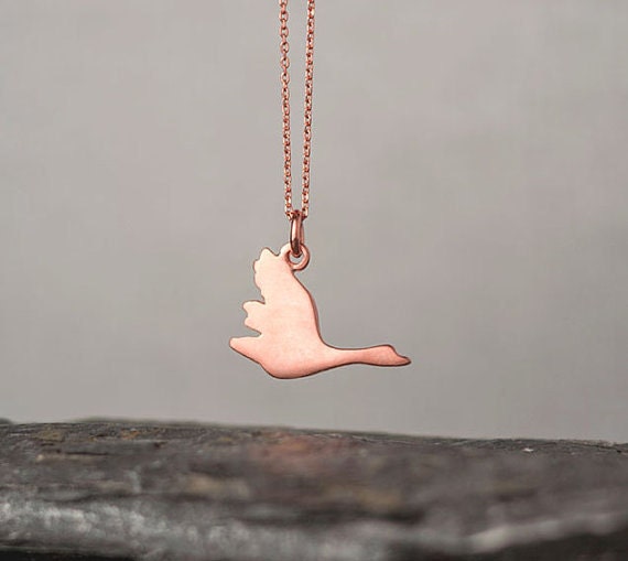 Solid Gold Flying Goose Necklace Dainty Bird Pendant Farm