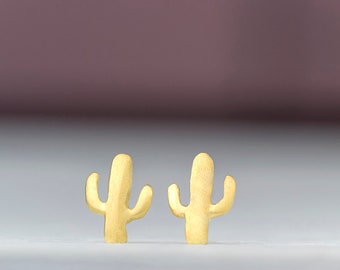 Solid Gold Saguaro Cactus Earrings / Plant Studs / Botanical Post Earring