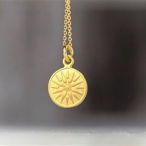 Sun Disc Necklace in 14k solid Gold / Macedonian Star of Vergina Pendant / Ancient Greek Coin Charm
