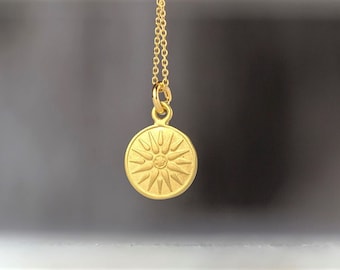 Sun Disc Necklace in 14k solid Gold / Macedonian Star of Vergina Pendant / Ancient Greek Coin Charm