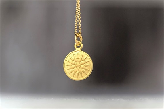 Sun Disc Necklace in 14k Solid Gold 