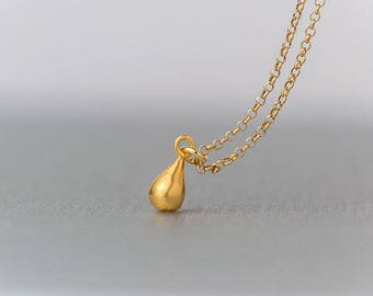 Solid Gold Teardrop Necklace / Dainty Raindrop Pendant in 9k, 14k or 18k Gold / Anniversary Gift