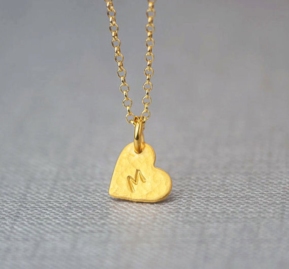 Solid Gold Heart Necklace With Initial / Personalized Pendant Etsy