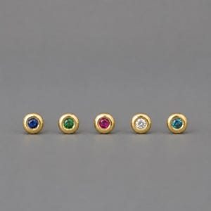 Piccolo orecchino con pietra preziosa in oro massiccio: singolo orecchino minimalista, diamante, 9k 14k 18k 207H-S