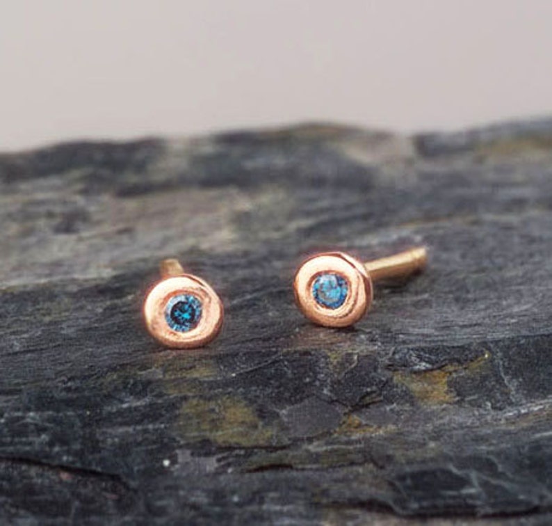 Extra Tiny Solid Gold Pebble Earrings with precious stones / Ruby, Sapphire or Diamond / Minimal Everyday Studs image 2