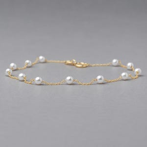 Massief gouden parelarmband: sierlijke zoetwaterparels van 3 mm, minimalistische sieraden B09