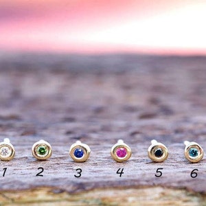 Extra Tiny Solid Gold Pebble Earrings with precious stones / Ruby, Sapphire or Diamond / Minimal Everyday Studs image 4