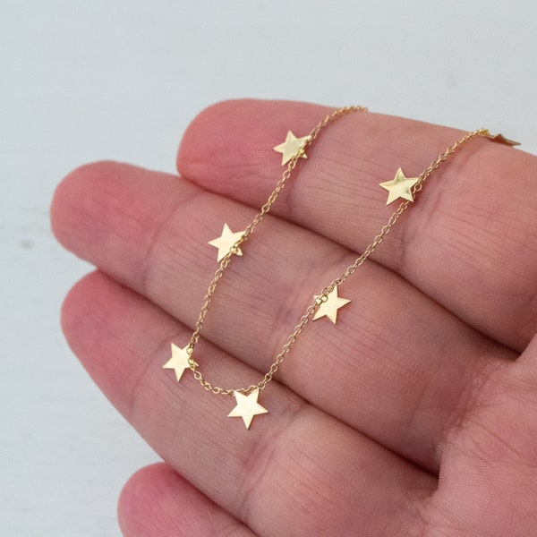 Solid Gold Tiny Star Necklace / 9k, 14k or 18k Celestial Charms / Fine Statement Necklace