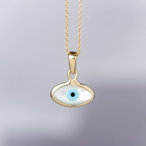 Evil Eye Necklace in 14k Solid Gold  / White Mop Pendant /  Wedding Jewelry