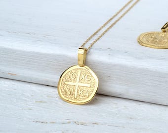 14k Solid Gold Constantine Cross Pendant Necklace: ICXC NIKA Charm JP1109-K14