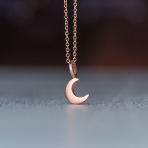 Tiny Crescent Moon Necklace / 9k, 14k or 18k Solid Gold / Cute Lunar Pendant for Women, Kids / Anniversary Gift