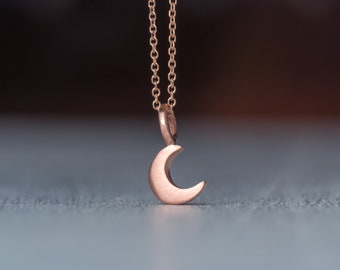 Tiny Crescent Moon Necklace / 9k, 14k or 18k Solid Gold / Cute Lunar Pendant for Women, Kids / Anniversary Gift
