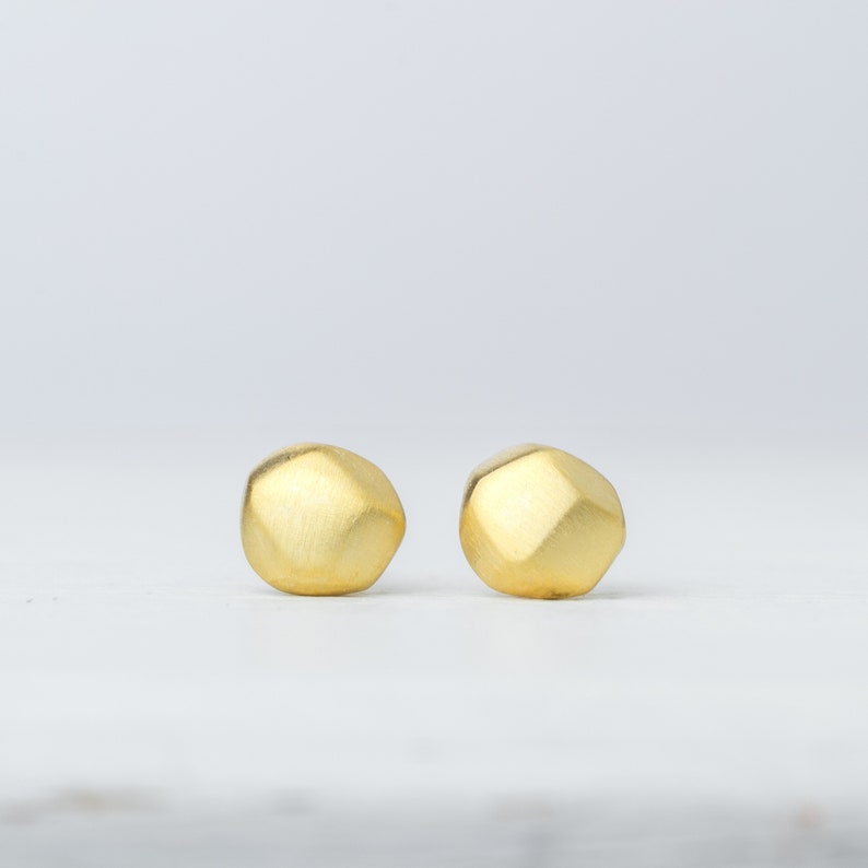 Solid Gold Pebble Earrings / Diamond Nugget Studs / Geometric Jewelry / Minimal Everyday Gift / Unisex image 1