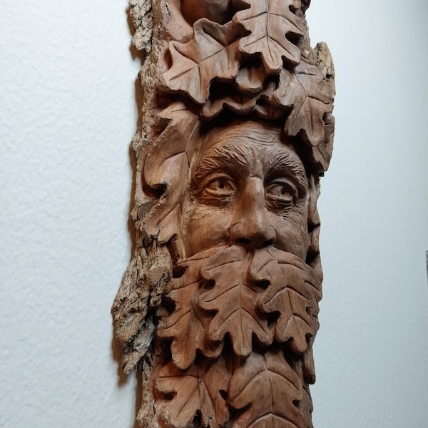 Home Decor Cottonwood Bark Woodcarving Greenman Wall Hanging Gift