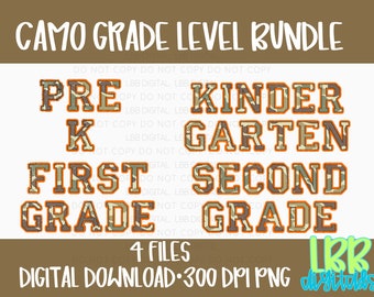 Camo Grade Level PNG bundle for boys, Back to school for sublimation, elementary design for shirt, First Day of School png for kindergarten