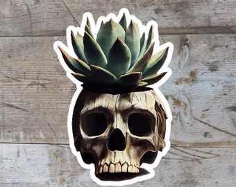 Edgy Skull & Succulent Sticker - Unique Botanical Decal for Laptops, Water Bottles, Notebooks, and More!