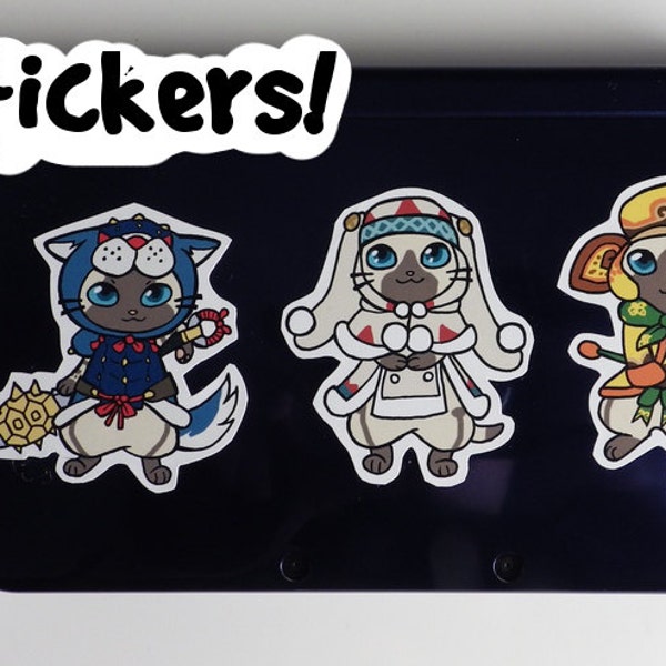 Monster Hunter - Eight Palico Stickers - Cute Felyne/Calico/Melynx Cats