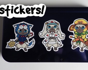 Monster Hunter - Acht Palico Stickers - Schattige Felyne/Calico/Melynx Katten