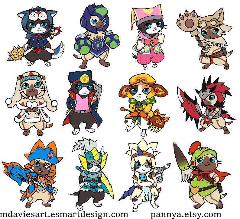 Monster Hunter Eight Palico Stickers Cute | Etsy