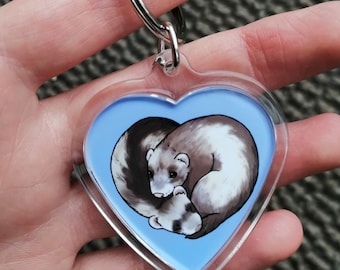 Cute Ferret Heart Keychain - Custom made to order