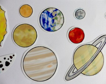 Solar System - Stickers OR Fridge Magnets  - Fun/Educational  set -  Made to Order