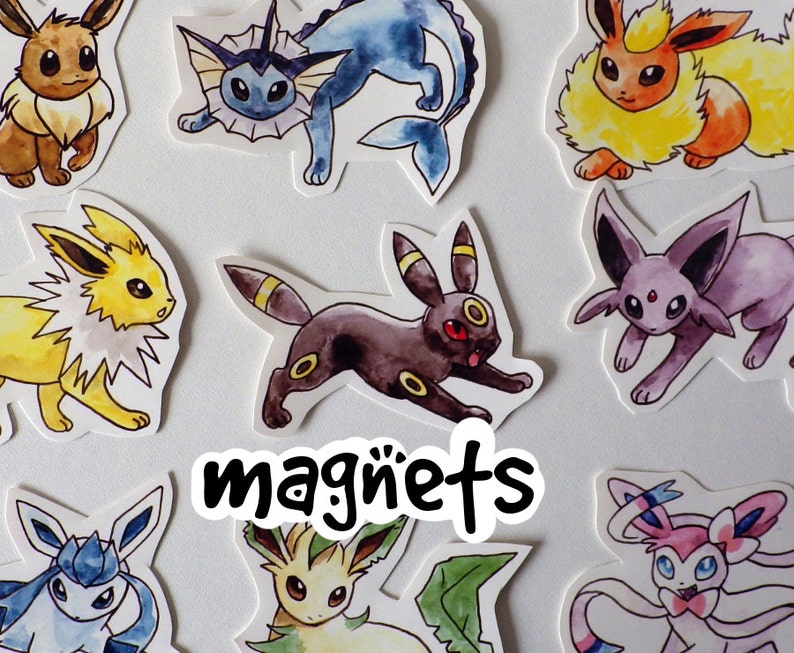 Pokémon Eeveelution Decorative Magnet set Eevee, Vaporeon, Flareon, Jolteon, Umbreon, Espeon, Glaceon, Leafeon, Sylveon image 1