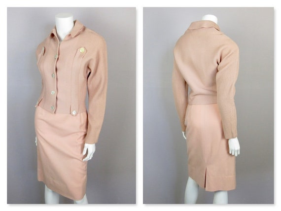 Vintage 1940s 1950s Knit Dress / Sweater Set, Twin