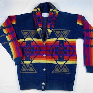 Vintage Pendleton Oregon Cardigan Sweater, All Virgin Wool, Aztec / Native American / Western