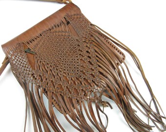 Vintage Handcrafted Handmade Leather Purse, Crossbody or Shoulder, Fringe, Western Cowgirl Fashion Handbag Bag Messenger