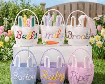 Easter Basket With Kids Name, Custom Bunny Carrot Rope Basket, First Easter Basket, Baby Name Basket, Easter Egg Hunt Basket, Easter Gift