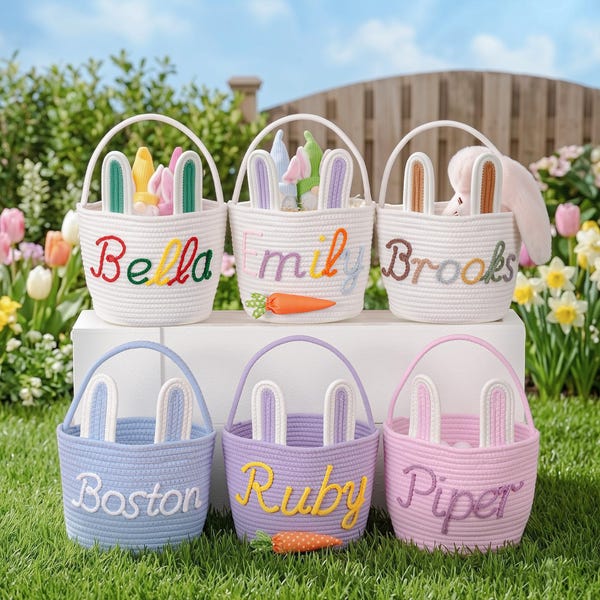 Easter Basket With Kids Name, Custom Bunny Carrot Rope Basket, First Easter Basket, Baby Name Basket, Easter Egg Hunt Basket, Easter Gift
