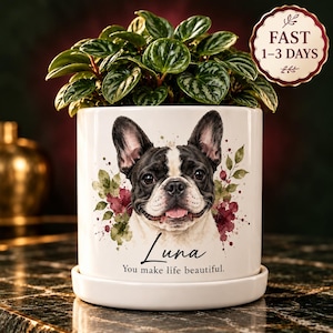 Pet Portrait Planter for Grandma, Personalized Flower Pot with Dog or Cat, Grandma Garden Gift