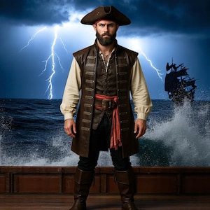 Pirate Leather Vest Coat – Gothic Steampunk Renaissance Costume – Brown Sleeveless Trench Jacket for Cosplay & Festivals