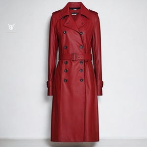 Handmade Genuine Real Cow Leather Long Length Red Coat For Women Formal Dress Trench Coat For Girls New Design Women Coat Duster Coat
