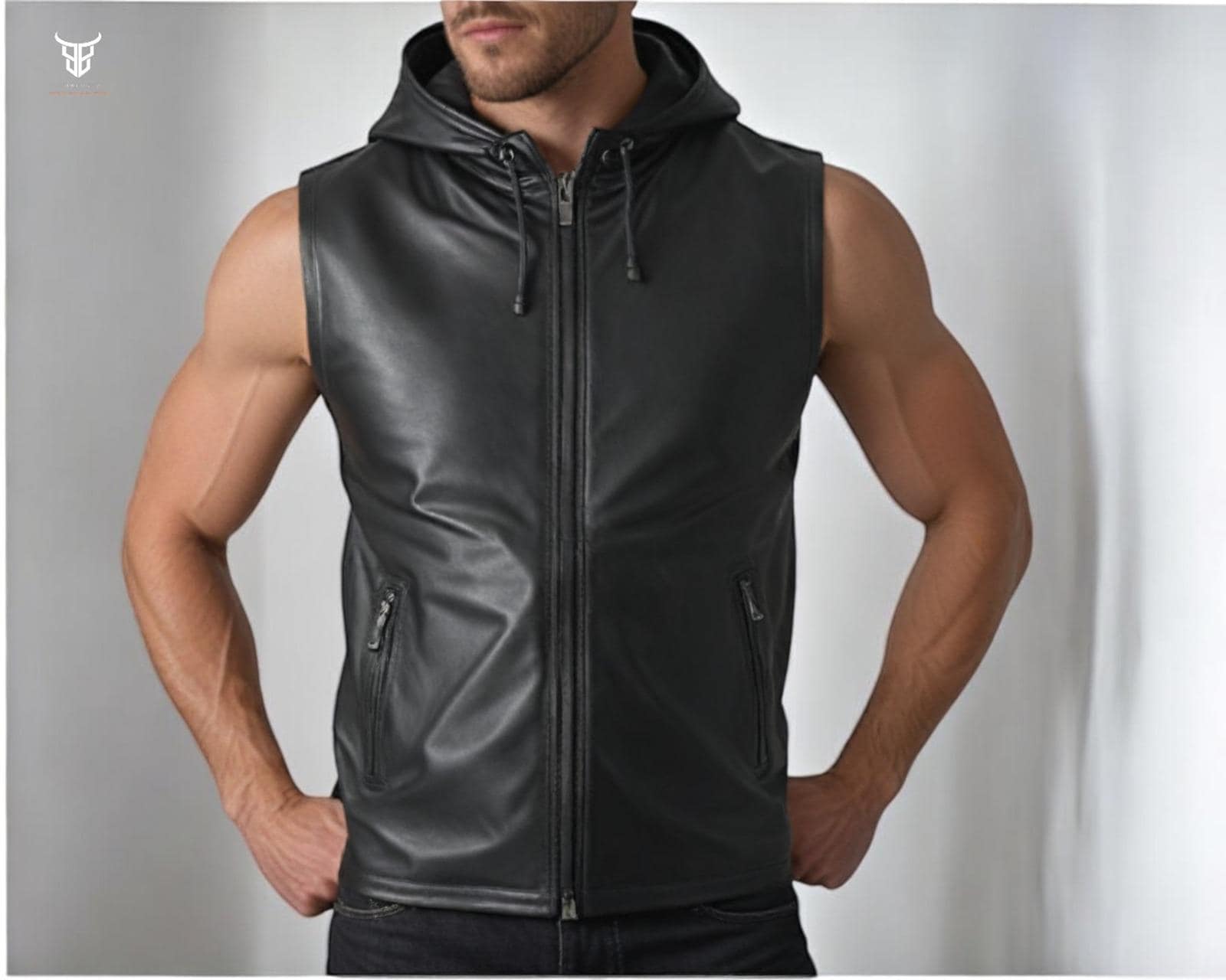Hooded leather vest sales
