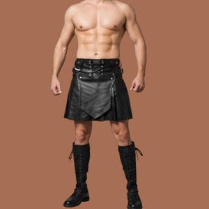 Handmade Gladiator Leather Kilt with X-Harness Festival Warrior Pleated Kilt for Men Gothic Steampunk Cosplay Outfit