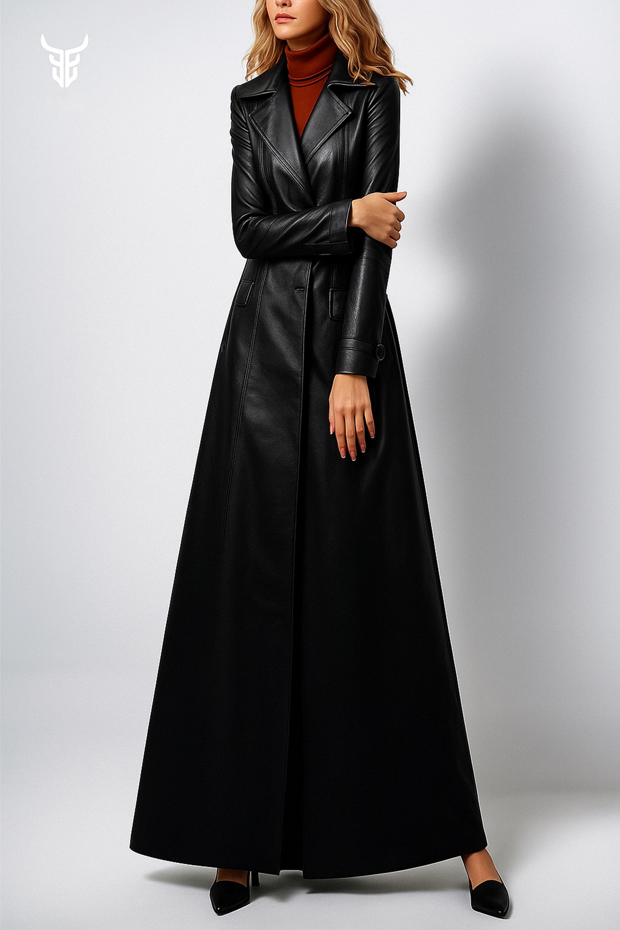 00’s Belted long coat Belted Classic Long Leather Trench Coat