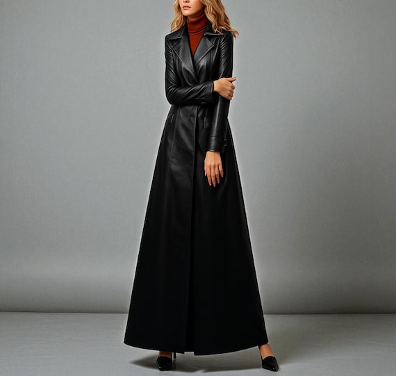 Handmade Genuine Real Leather Long Coat Women Trench Design Handmade Genuine Real Leather Long Coat Women Trench Design