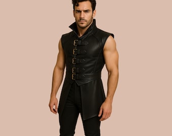 Gambeson Renaissance Jerkin for Fantasy Cosplay Costume Leather Jerkin Ren Faire Leather Vest with Buckle Straps Medieval Medieval Viking