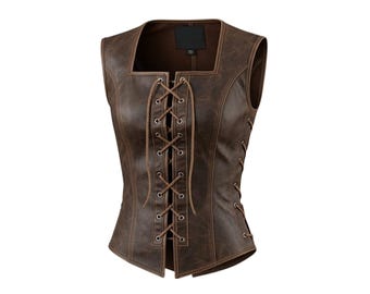 Brown Leather Lace-Up Vest Medieval Viking Gothic Renaissance LARP Fantasy Cosplay Handmade Armor