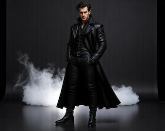 Vampire Style Coat Black Leather Long Trench Coat Steampunk Duster