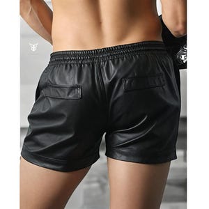 Handmade Genuine Real Soft Sheep Elastic Waist Leather Shorts For Men Steampunk Shorts LGBTQ Pride Walk Costume Party Night Club Shorts