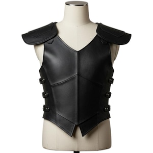 Genuine black Leather Armor Vest with Shoulder Guards – Handmade Medieval Chest Plate for Cosplay, LARP, Fantasy & Gothic Costume