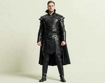 Superhero Inspired Vigilante Knight Leather Armor With Cape | Dark Hero Gothic Leather Costume | LARP, Cosplay & Renaissance Warrior Outfit"