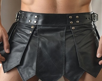 Roman Gladiator Handmade Leather Battle Skirt Black Cowhide Armor Kilt for LARP, Cosplay & Renaissance Fair