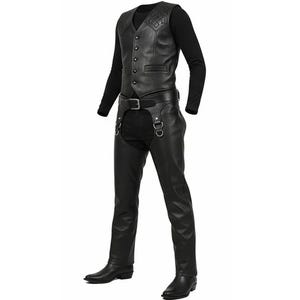 Set di costumi da cowboy, motociclista, fuorilegge, western, cosplay, da uomo, con gilet e pantaloni in pelle nera