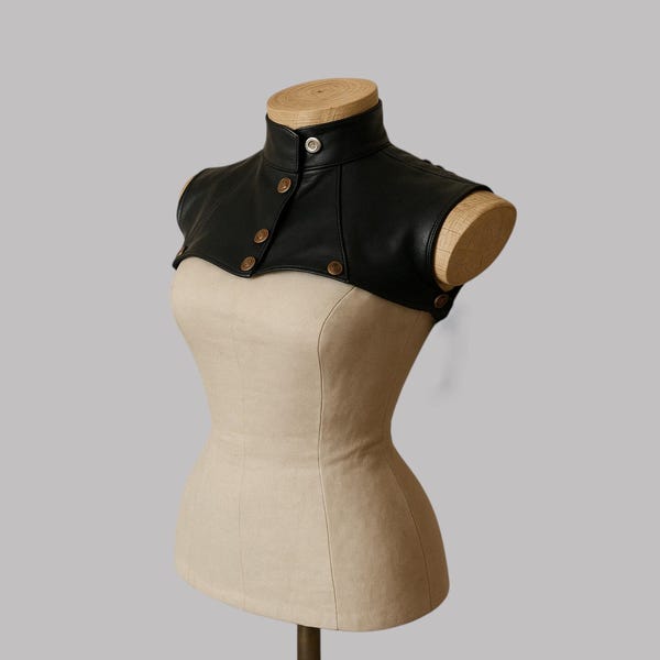 Black Leather Bolero: Lace-Up Gothic Shoulder Capelet