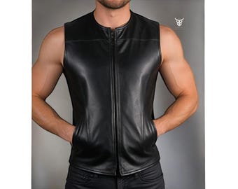 Gilet da motociclista in vera pelle di pecora fatto a mano con cerniera anteriore, gilet sexy, gilet da corsetto in pelle gay, gilet da passeggio con orgoglio, gilet da festa