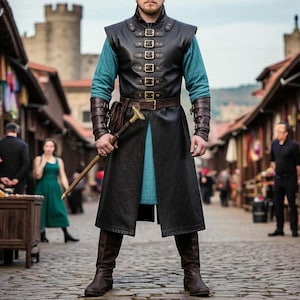 Handmade LARP & Ren Faire Long Vest – Medieval Warrior Leather Coat – Fantasy Viking Armor Costume for Men